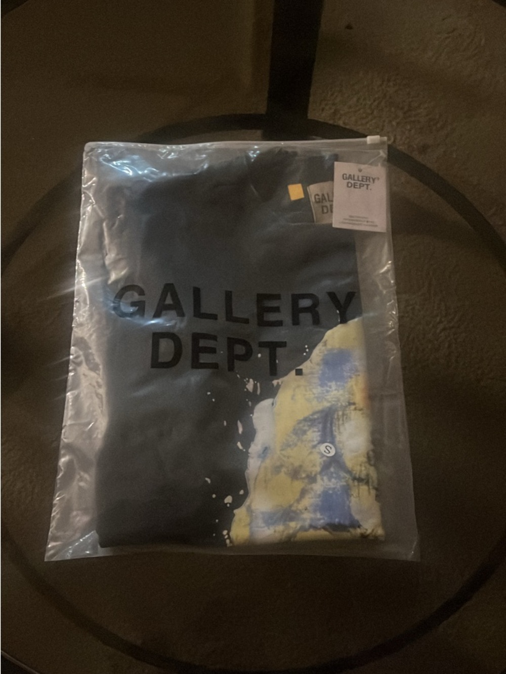Gallery Dept Black Tee with Yellow & Blue Paint Graphic